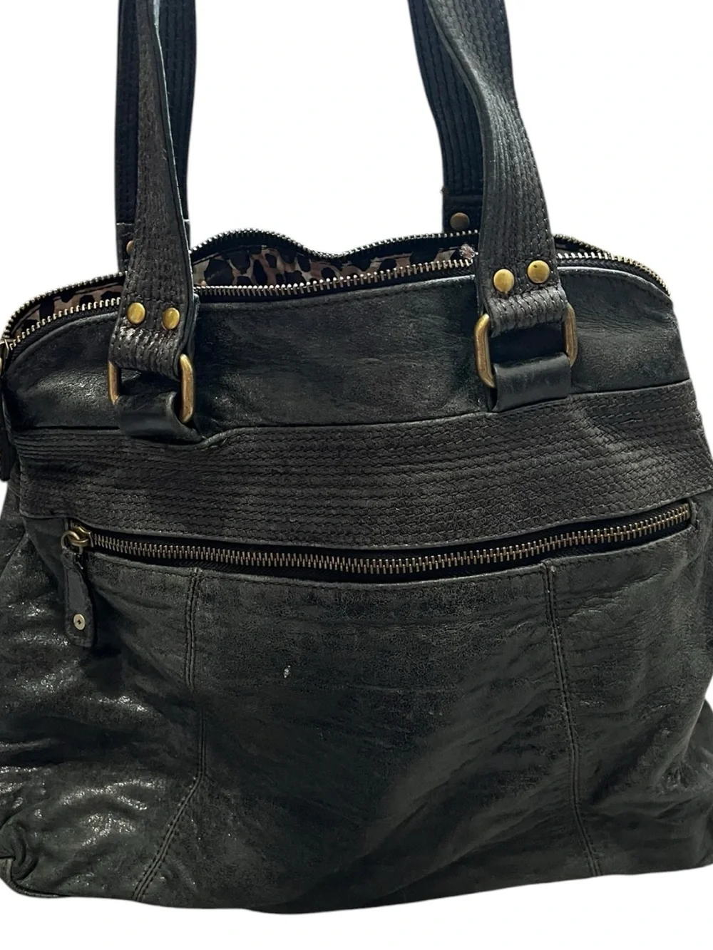 Steven By Steve Madden Gray Leather Shoulder Bag with Gold Accents EUC